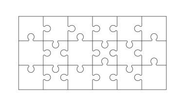 Siyah geometrik yapboz parçaları, çizgiler ve şekillerden oluşan çocuklar bulmaca oyunu, beyaz arkaplanda yapboz çizimi, kart tasarımı, davetiye, duvar kağıdı, poster