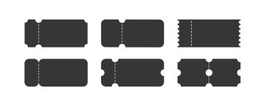 Boş geometrik bilet seti vintage etiketleri, siyah vektör kupon şekilleri satış elementleri, film konseri olay şablonları