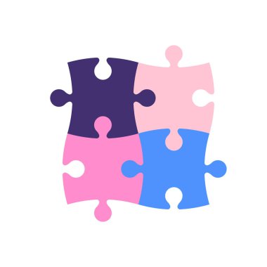 Siyah geometrik yapboz parçaları, çizgiler ve şekillerden oluşan çocuklar bulmaca oyunu, beyaz arkaplanda yapboz çizimi, kart tasarımı, davetiye, duvar kağıdı, poster