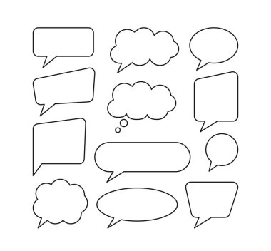 Konuşma baloncuğu seti, geometrik simge koleksiyonunu şekillendirir sohbet için, bulut çemberi ve kare, kart için modern tasarım, davetiye, duvar kağıdı, poster