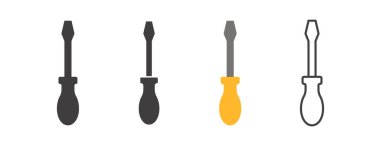 Renk araçları ve Enstrüman çizgi simgesi, hizmet simgesi simgesi tornavida, testere, çekiç, balta, cetvel, anahtar, vektör soyut siluet geometrik mühendislik ve Üretim gibi yapı aracı