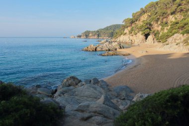 Deniz plaj manzara Lloret de Mar, Costa Brava, İspanya