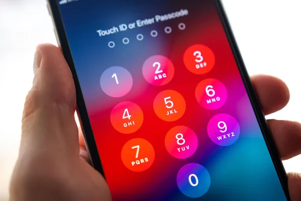 Enter password or Touch id on smartphone screen