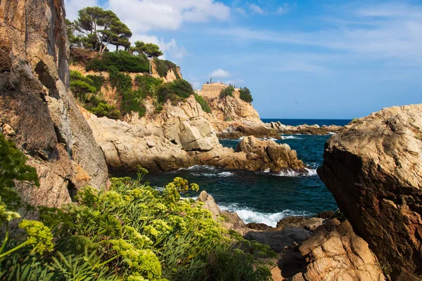 Akdeniz deniz Lloret de Mar, Costa Brava, İspanya İspanyol kıyısında kayalık deniz manzarası — Stok fotoğraf