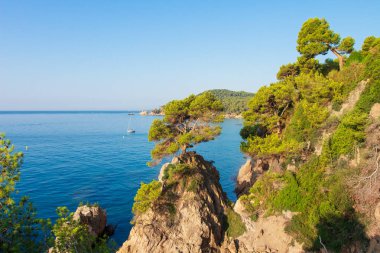 Costa Brava, İspanya. Lloret de Mar deniz kıyısı. Pitoresk seascap