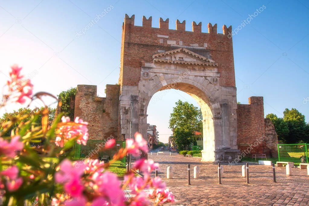 Arch of Augustus. Rimini, Italy. Famous oldest Roman Triumphal A