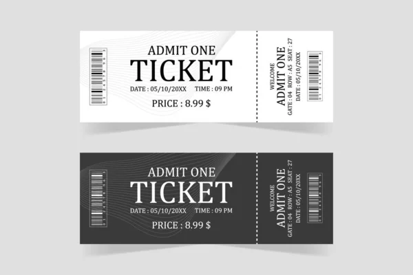 Basit Siyah ve Beyaz Bilet Tasarım Şablonu, Olaylar için Minimum Vektör Resimleri