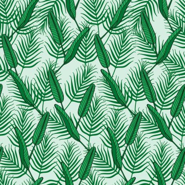 Yaz tropikal palmiye tasarlamak vektör sorunsuz yapraklar. Orman yeşil doku arka plan. Duvar kağıdı, moda giyim, mayo kumaş, tatil beach parti kartları veya web zemin için tasarım.