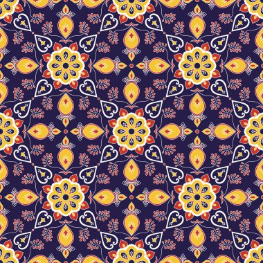 Fas kiremit model sorunsuz vektör mozaik süslemeli. Portekizce azulejo, Meksikalı talavera, İtalyan Mayolikası, İspanyol motifi. Mutfak Masa örtüsü veya banyo seramik döşeme karo doku.