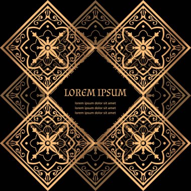 Lüks arka plan vektör. Altın Kraliyet desen. Türk çini gövde tasarımı güzellik spa, düğün töreni, tebrik kartı, yıldönümü şablon, menü kapsayan, Noel ve yeni yıl kavramları.