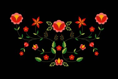 Polonya Halk tasarlamak vektör. Çiçek etnik süsleme. Slav Doğu Avrupa Yazdır. Çiçek tasarım bohem yastık kılıfı, boho giyim yaka nakış, çingene iç tekstil, tebrik kartları için.