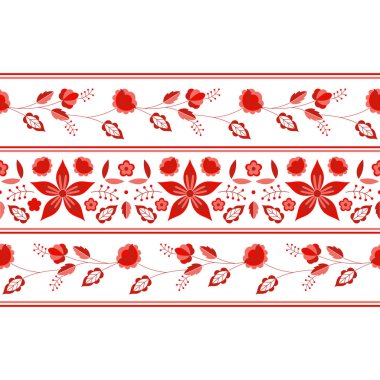 Polonya Halk tasarlamak vektör. Çiçek etnik süsleme. Slav Doğu Avrupa Yazdır. Kırmızı renkli çiçek tasarım çingene battaniye, bohem iç tekstil, Meksika masa örtüsü, giyim nakış için.