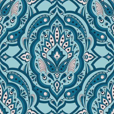 Çiçek Hint desenli tasarlamak vektör sorunsuz. Batik kumaş baskı için Vintage çiçek etnik süsleme için. Oryantal halk tasarım giyim çingene, bohem yatak Tekstil, battaniye, yastık, yorgan için.