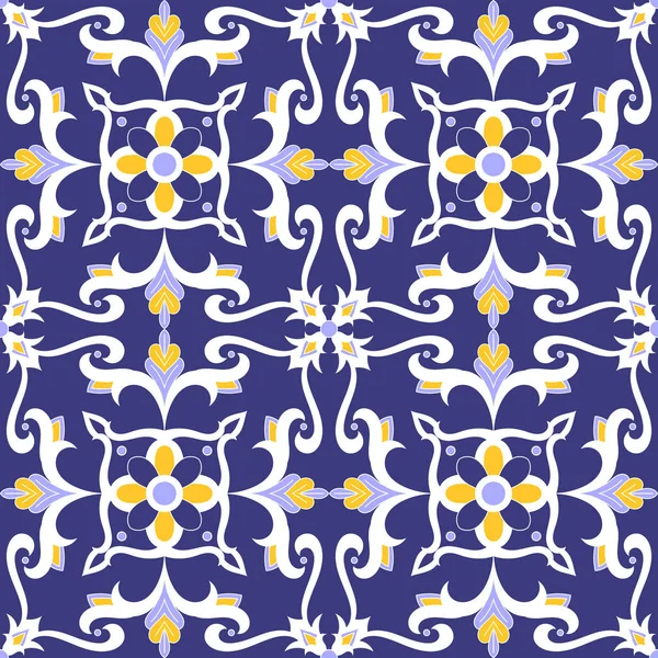 Mexican Tile Pattern Vector Seamless Flowers Motifs Portuguese Azulejo Talavera — Stock Vector