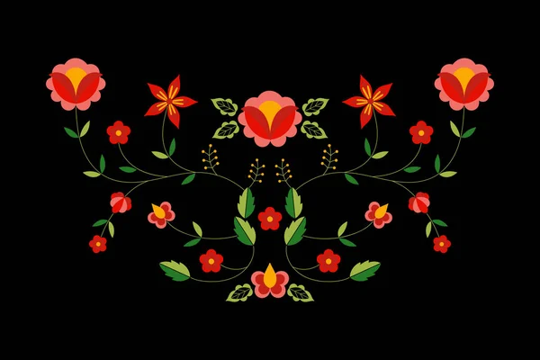 ポーランドの民俗パターン ベクトル 花の民族飾り スラブの東ヨーロッパの印刷 自由奔放なピローケース 自由奔放に生きる服ネック刺繍 ジプシー インテリア繊維 グリーティング カードのフラワー — ストックベクタ