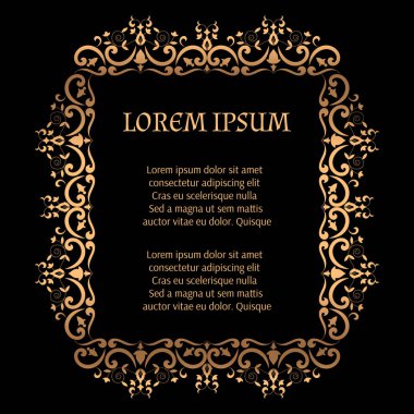 Arka plan vektör lüks Royal çerçeve. Victoria altın sınır desen çiçek motifi. Düğün davetiyesi için Vintage tasarım kaydetmek tarihi bildirimi kartı, yıldönümü partisi, spa Güzellik veya gelin salon.