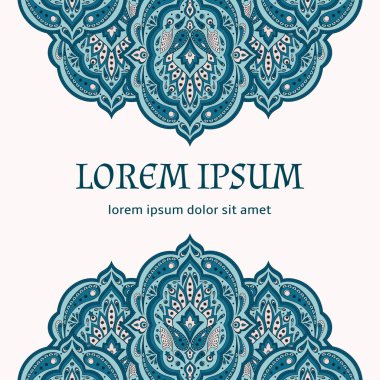 Çiçek Hint desenli desenli vektör sınır kartı. Oryantal vintage çiçek etnik süs tasarım Hindistan lüks düğün, ramazan tebrik, Fas spa, kaydetmek tarih, Gelin Duş, yıldönümü. 