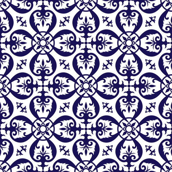 Delft Dutch Tile Pattern Vector Blue White Ornaments Portuguese Azulejo — Stock Vector