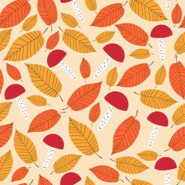 Sonbahar Orman tasarlamak vektör sorunsuz. Mantar ve elms arka plan bırakır. Sonbaharda altın renkli baskı için Mevsimlik afiş, çocuk duvar kağıdı, kağıt veya Şükran günü kartı şablonu kaydırma.