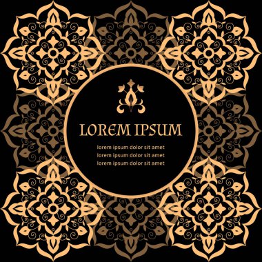 Arka plan vektör lüks Royal çerçeve. Victoria altın sınır desen çiçek motifi. Düğün davetiyesi için Vintage tasarım kaydetmek tarihi bildirimi kartı, yıldönümü partisi, spa Güzellik veya gelin salon.