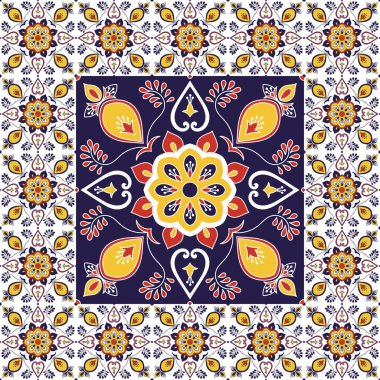 İtalyanca tasarlamak vektör porselen süsleme doku ile döşeme. Büyük Merkezi öğesinde çerçeveli. Portekizce azulejo, Meksikalı talavera, İspanyolca, Sicilya Mayolikası, Fas motifleri ile seramik arka plan.