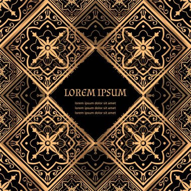 Lüks arka plan vektör. Altın Kraliyet desen. Barok gövde tasarımı güzellik spa, düğün töreni, tebrik kartı, yıldönümü şablon, menü kapsayan, Noel ve yeni yıl kavramları.