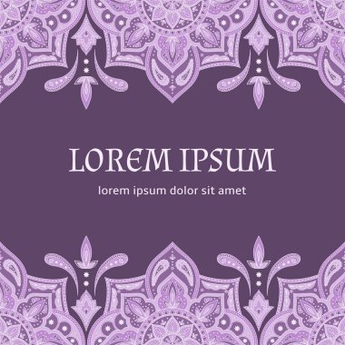 Çiçek Hint desenli desenli vektör kartı şablonu. Vintage çiçek etnik süs tasarım Hindistan lüks düğün davet için antika, tebrik, Fas spa, tarih, Kaydet yıldönümü ramazan tatil.