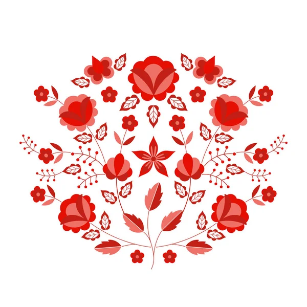 ポーランドの民俗パターン ベクトル 花の民族飾り スラブの東ヨーロッパの印刷 素朴な結婚式カード 手作りインテリア繊維 自由奔放に生きるピローケース ファッション刺繍スカーフ赤花デザイン — ストックベクタ