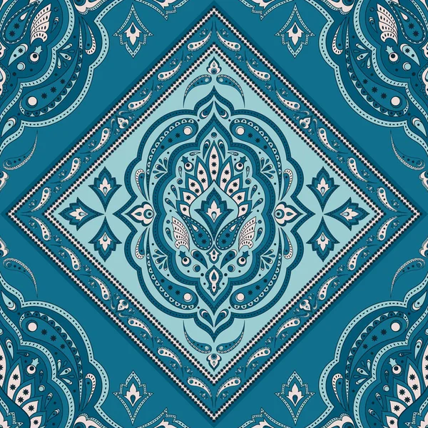 Çiçek Hint desenli desenli vektör sorunsuz sınır. Vintage çiçek etnik süsleme eşarp bandana baskı kumaş. Farsça Halı, boho yatak Tekstil, battaniye, yastık, yorgan için oryantal halk tasarım.