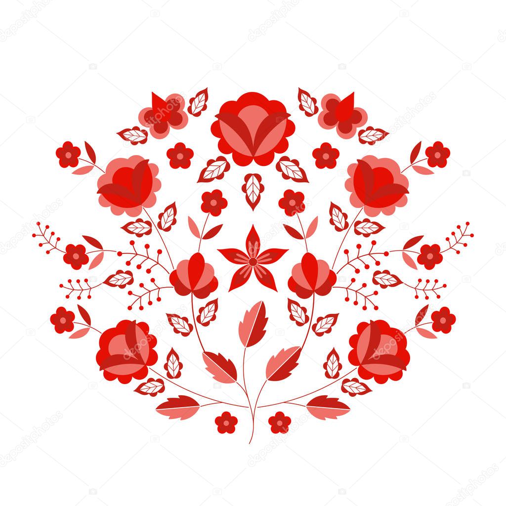 Polish folk pattern vector. Floral ethnic ornament. Slavic eastern european print. Red flower design for rustic wedding card, handmade interior textile, boho pillow case, fashion embroidery scarf.