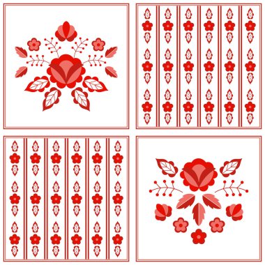 Polonya Halk tasarlamak vektör. Çiçek etnik süsleme. Slav Doğu Avrupa Yazdır. Kare kırmızı çiçek tasarım patchwork battaniye, yastık kılıfı, halı, iç tekstil, moda nakış giyim. 