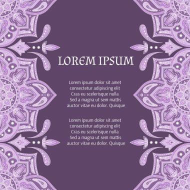 Çiçek Hint desenli desenli vektör kartı şablonu. Türk vintage çiçek etnik süs tasarım için Hindistan lüks düğün davet, tatil tebrik, Fas spa, tarih, Kaydet yıldönümü ramazan.