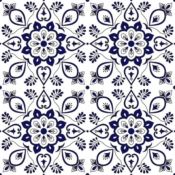 Portekizce tasarlamak vektör mavi ve beyaz süsler ile sorunsuz döşeme. İspanyol azulejo, Meksikalı talavera puebla, İtalyan Mayolikası veya delft dutch. Duvar kağıdı, seramik veya kumaş kiremitli arka plan.