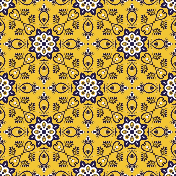 Meksikalı model sorunsuz vektör mozaiği süsler ile döşeme. Portekizce azulejo, puebla talavera, İtalyan Mayolikası, İspanyol motifleri. Mutfak Masa örtüsü veya banyo seramik döşeme karo doku.