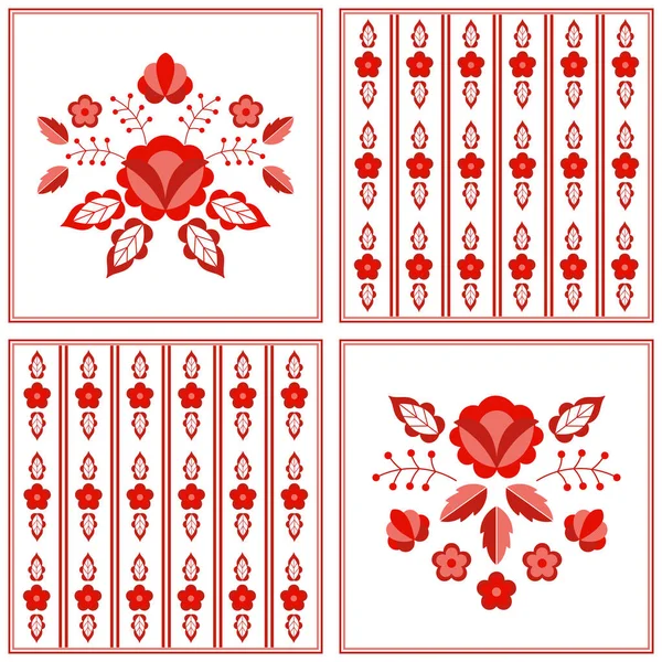 Polonya Halk tasarlamak vektör. Çiçek etnik süsleme. Slav Doğu Avrupa Yazdır. Kare kırmızı çiçek tasarım patchwork battaniye, yastık kılıfı, halı, iç tekstil, moda nakış giyim. 
