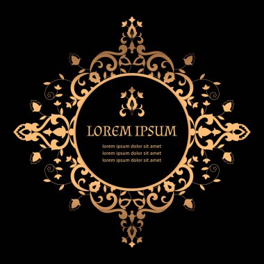 Arka plan vektör lüks Royal çerçeve. Vintage Altın sınır desen çiçek motifi. Düğün davetiyesi için Victoria tasarım kaydetmek tarihi bildirimi kartı, yıldönümü partisi, spa Güzellik veya gelin salon.