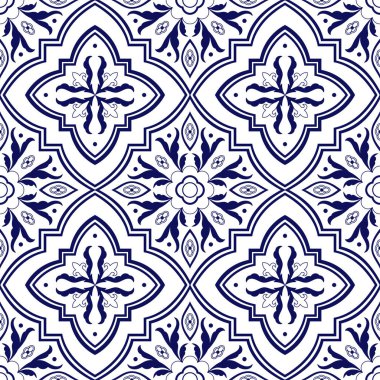 İspanyolca tasarlamak vektör çiçek süsler ile sorunsuz döşeme. Portekizce azulejo, Meksikalı talavera, İtalyan Mayolikası veya delft dutch. Seramik mutfak duvar veya banyo mozaik zemin kiremitli arka plan.