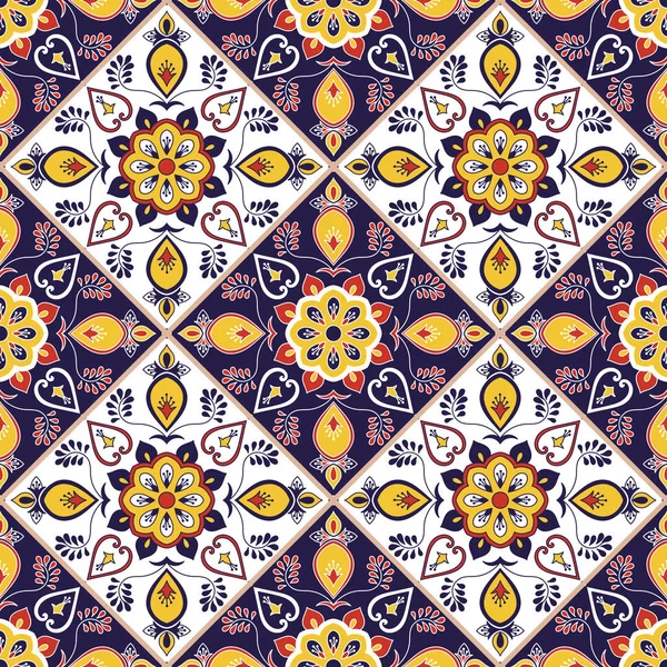 Portekizce model sorunsuz vektör çiçek süslemeli döşeme. Portekiz azulejo, Meksikalı talavera, İtalyanca veya İspanyolca Mayolikası motifi. Mutfak Masa örtüsü veya banyo seramik döşeme karo doku.