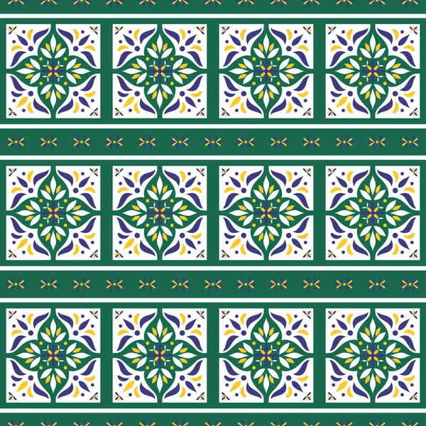 Marocká Dlaždic Vzor Vektor Hranice Ozdoby Portugalské Azulejos Mexické Talavera — Stockový vektor