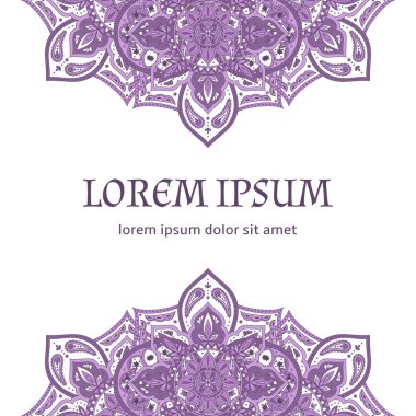 Çiçek Hint desenli desenli vektör kartı şablonu. Arabesk vintage çiçek etnik süsleme Hindistan lüks düğün davet, tatil ramazan tebrik, Fas spa, tarihi kaydetmek için tasarım. 
