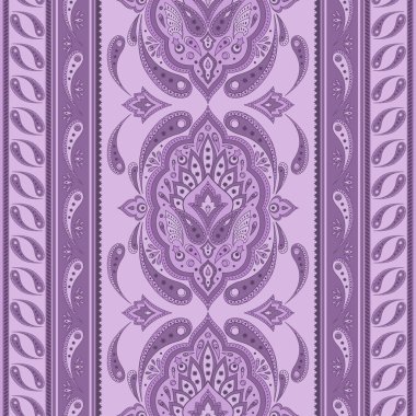 Çiçek Hint desenli desenli vektör sorunsuz sınır. Vintage çiçek etnik süsleme eşarp bandana baskı kumaşlar için. Oryantal halk tasarım için çingene battaniye, bohem yatak Tekstil, boho giyim.