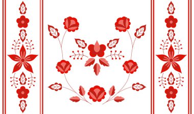 Polonya Halk tasarlamak vektör. Çiçek etnik süsleme. Slav Doğu Avrupa Yazdır. Kırmızı çiçek tasarım bolster yastık kılıfı, çingene iç tekstil, boho battaniye, bohem halı, rustik düğün kartı için.