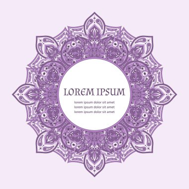 Çiçek Hint desenli tasarlamak vektör çerçeve. Mor mandala çiçek etnik süs tasarım Hindistan lüks düğün, ramazan tebrik, Fas spa, Kaydet tarihi, Gelin Duş, yıldönümü, tatil için.