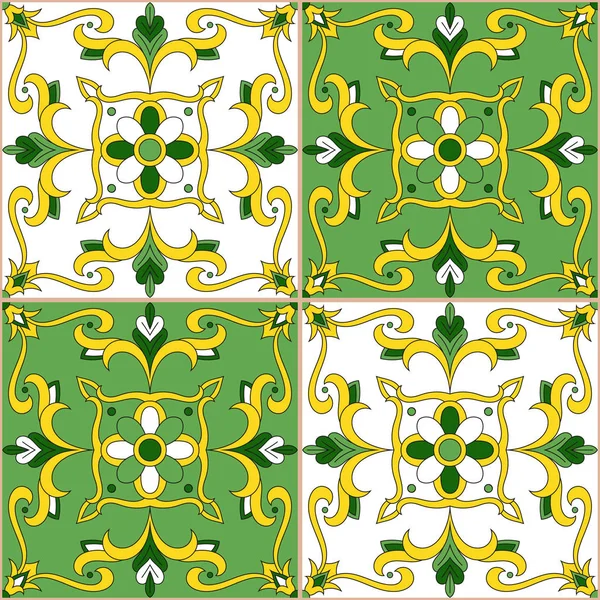 Padrão Azulejo Espanhol Vetor Sem Costura Com Motivos Flores Azulejo —  Vetores de Stock