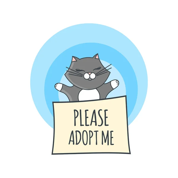 国際ホームレス動物の日イラスト ボックスに灰色の猫をかわいいバナーを採用する私 ペット採用デザイン テンプレート — ストックベクタ