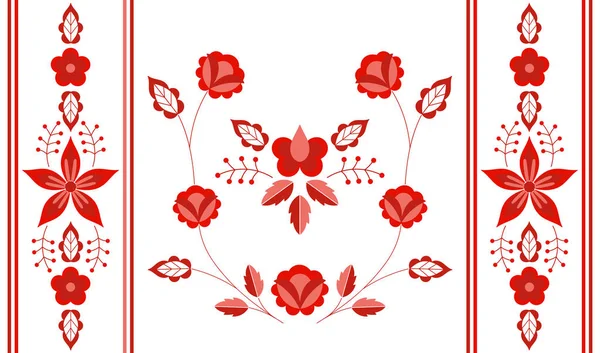 Polonya Halk tasarlamak vektör. Çiçek etnik süsleme. Slav Doğu Avrupa Yazdır. Kırmızı çiçek tasarım bolster yastık kılıfı, çingene iç tekstil, boho battaniye, bohem halı, rustik düğün kartı için.