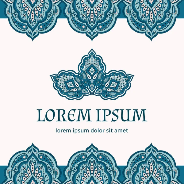 Çiçek Hint desenli desenli vektör sınır kartı. Damasko vintage çiçek etnik süs tasarım Hindistan lüks düğün, ramazan tebrik, Fas spa, tarih, Gelin Duş, yıldönümü kaydetmek için. 