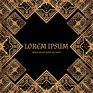 Lüks arka plan vektör. Altın Kraliyet desen. Güzellik spa, düğün töreni, tebrik kartı, yıldönümü şablon, menü kapsayan, Noel ve yeni yıl kavramları için Vintage Aztek altın tasarım.