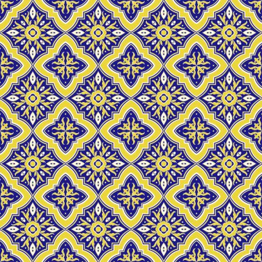 İtalyan kiremit tasarlamak vektör çiçek süsler ile sorunsuz. Portekizce azulejo, Meksikalı talavera, İtalya Sicilya Mayolikası, İspanyol motifleri. Seramik mutfak duvar veya banyo mozaik zemin kiremitli doku.
