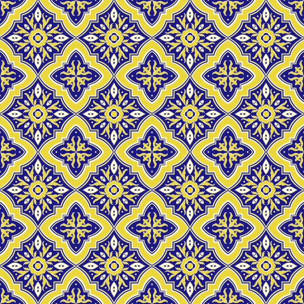 Patrón Azulejo Italiano Vector Sin Costuras Con Adornos Flores Azulejo — Vector de stock